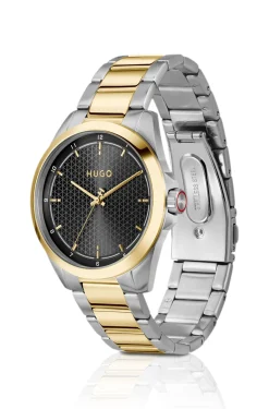Seam two-tone watch with black textured dial