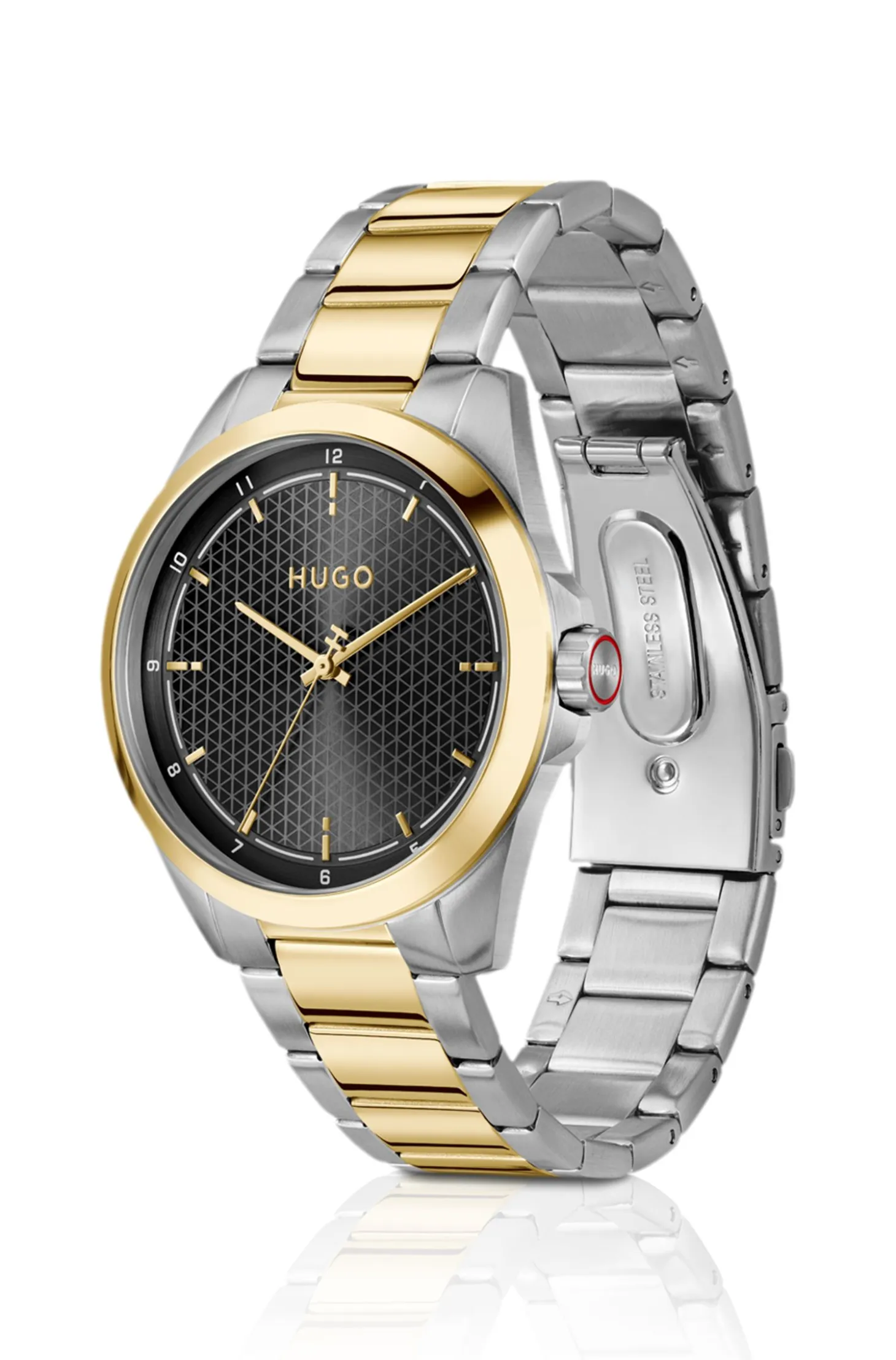 Seam two-tone watch with black textured dial