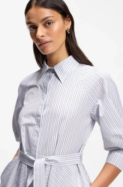 Shirt dress in striped cotton poplin