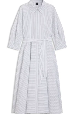 Shirt dress in striped cotton poplin
