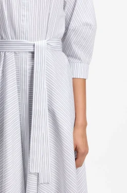Shirt dress in striped cotton poplin