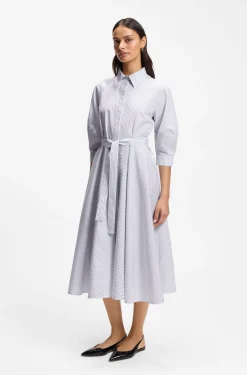 Shirt dress in striped cotton poplin