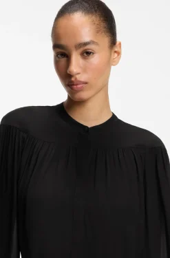 Shirt-style dress in crepe de chine