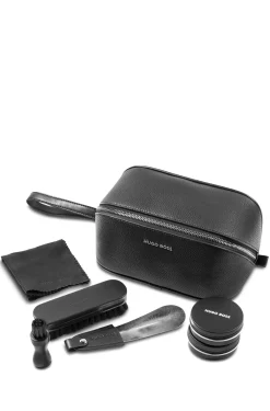 Shoe-care kit in grained faux-leather bag
