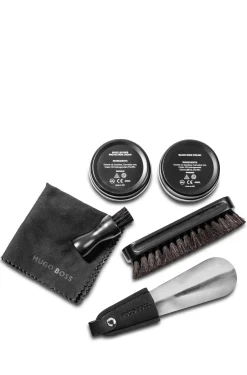 Shoe-care kit in grained faux-leather bag