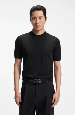 Short-sleeved knit T-shirt in merino wool