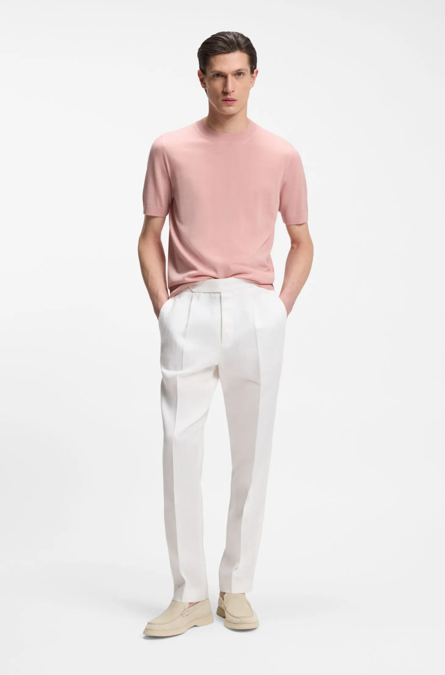 Short-sleeved knit T-shirt in merino wool