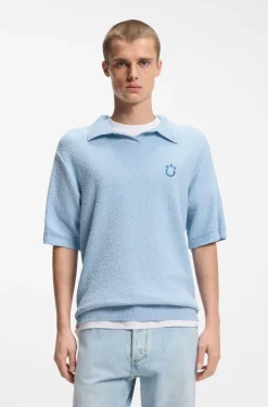 Short-sleeved oversized-fit sweater in cotton-blend towelling