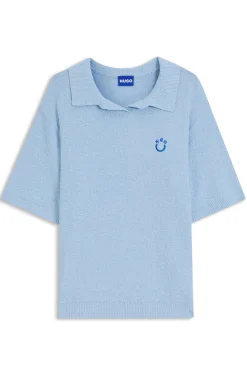 Short-sleeved oversized-fit sweater in cotton-blend towelling