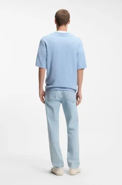 Short-sleeved oversized-fit sweater in cotton-blend towelling