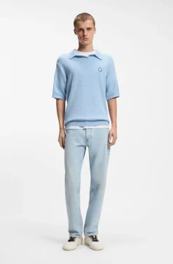 Short-sleeved oversized-fit sweater in cotton-blend towelling