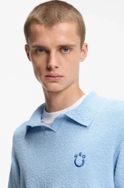 Short-sleeved oversized-fit sweater in cotton-blend towelling
