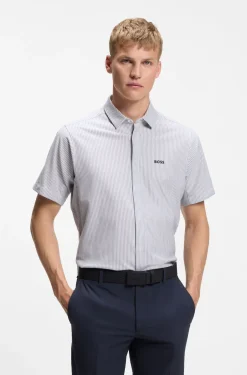 Short-sleeved regular-fit shirt in cotton piqué