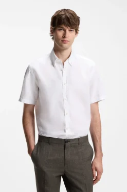Short-sleeved shirt in a cotton and linen blend