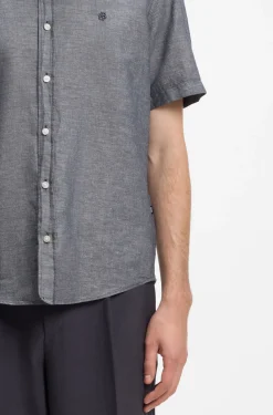 Short-sleeved shirt in a cotton and linen blend