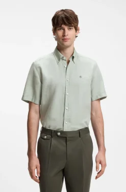 Short-sleeved shirt in a cotton and linen blend