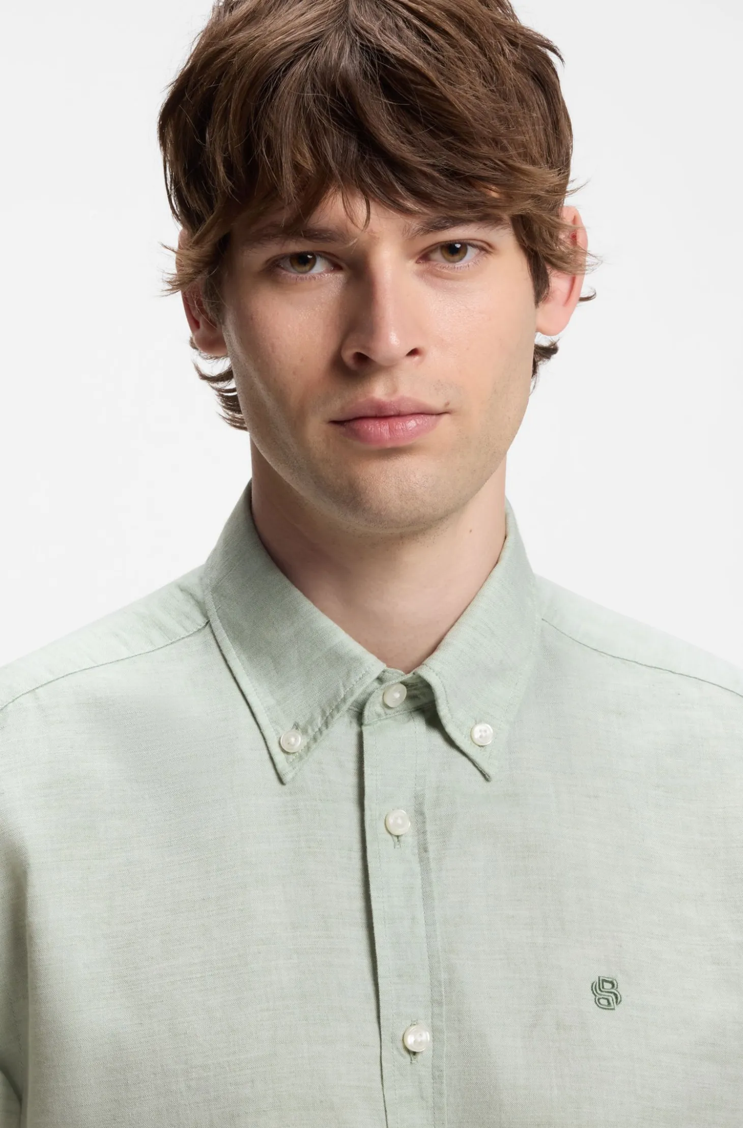 Short-sleeved shirt in a cotton and linen blend