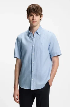 Short-sleeved shirt in a cotton and linen blend