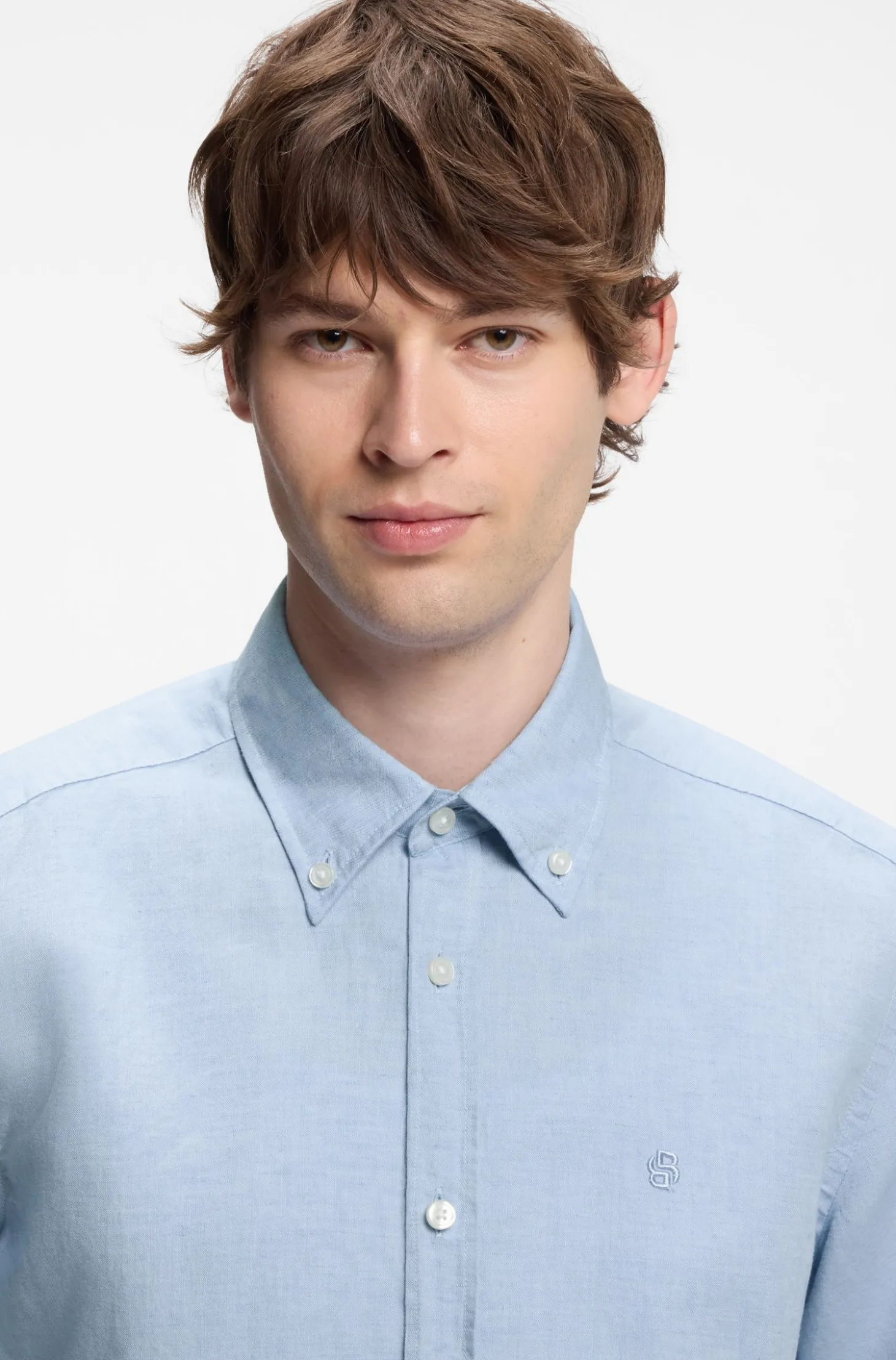 Short-sleeved shirt in a cotton and linen blend