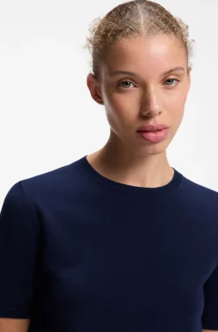 Short-sleeved sweater in a wool-cashmere blend