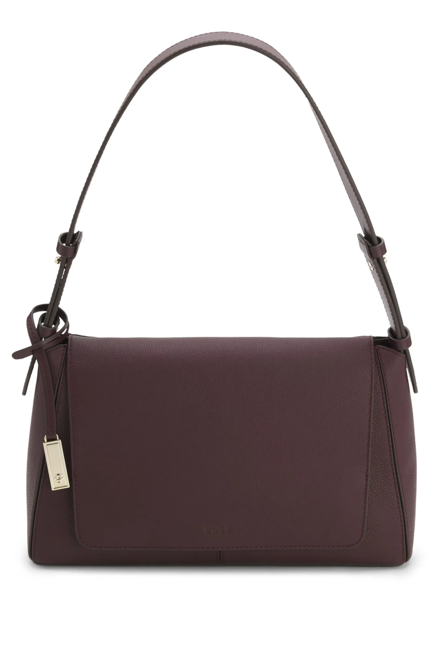 Shoulder bag in grained leather with logo plate