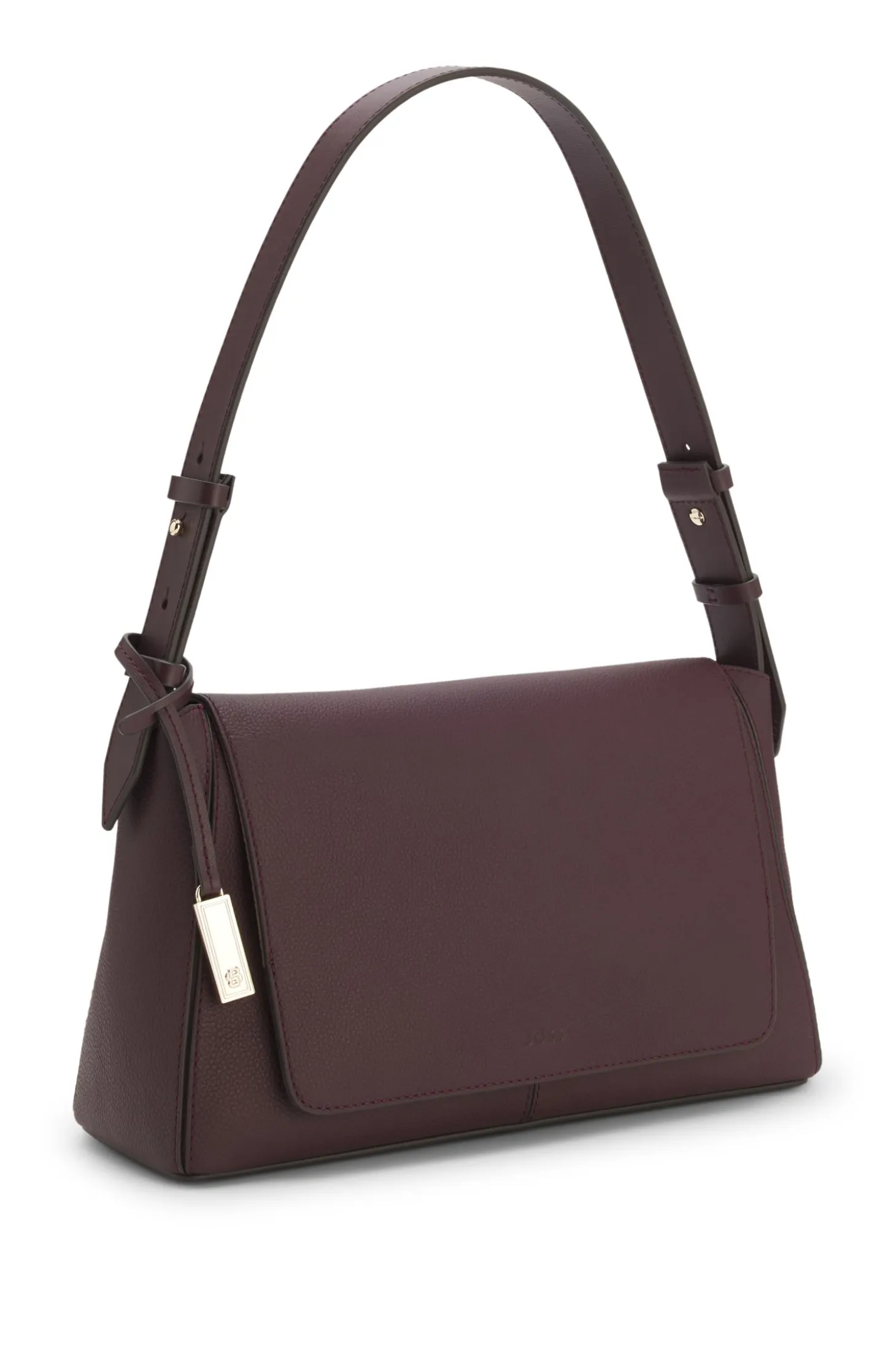 Shoulder bag in grained leather with logo plate