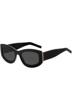 Signature-stripe bio-acetate sunglasses with large temple logo