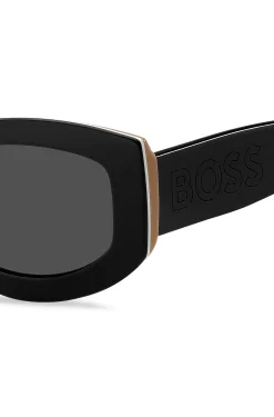 Signature-stripe bio-acetate sunglasses with large temple logo