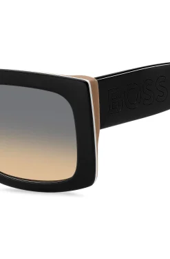 Signature-stripe bio-acetate sunglasses with large temple logo