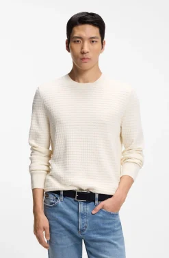 Silk-cotton sweater with micro-check structure
