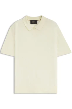 Silk knit polo with ribbed structure