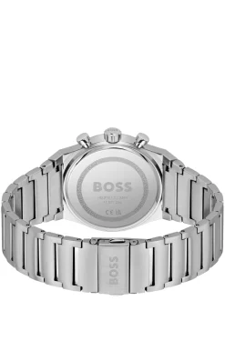 Silver-tone chronograph watch with blue dial
