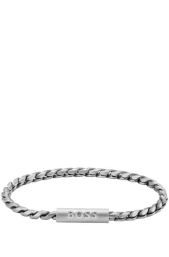 Silver-tone cuff with braided chain