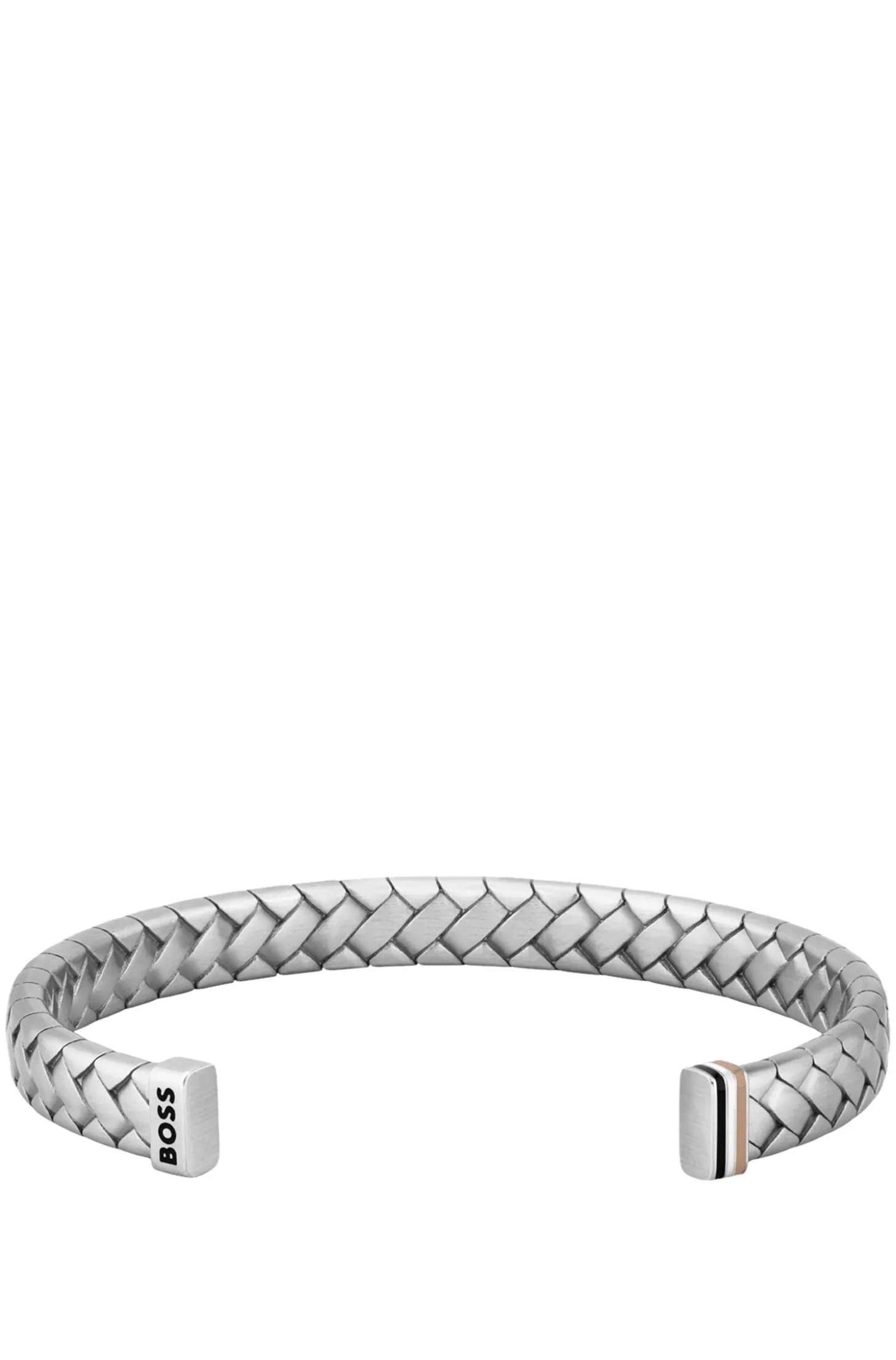 Silver-tone cuff with herringbone pattern