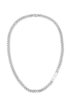 Silver-tone curb-chain necklace with logo link