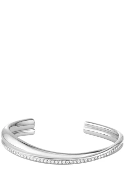 Silver-tone curved bangle with crystal embellishments