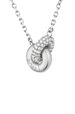 Silver-tone interlocking-hoop necklace with pavé crystals