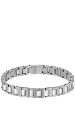 Silver-tone link cuff with logo closure