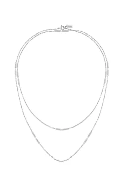 Silver-tone necklace with crystal-studded stations