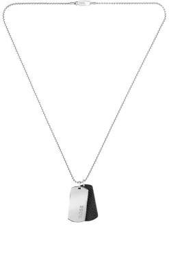Silver-tone necklace with double-tag pendant
