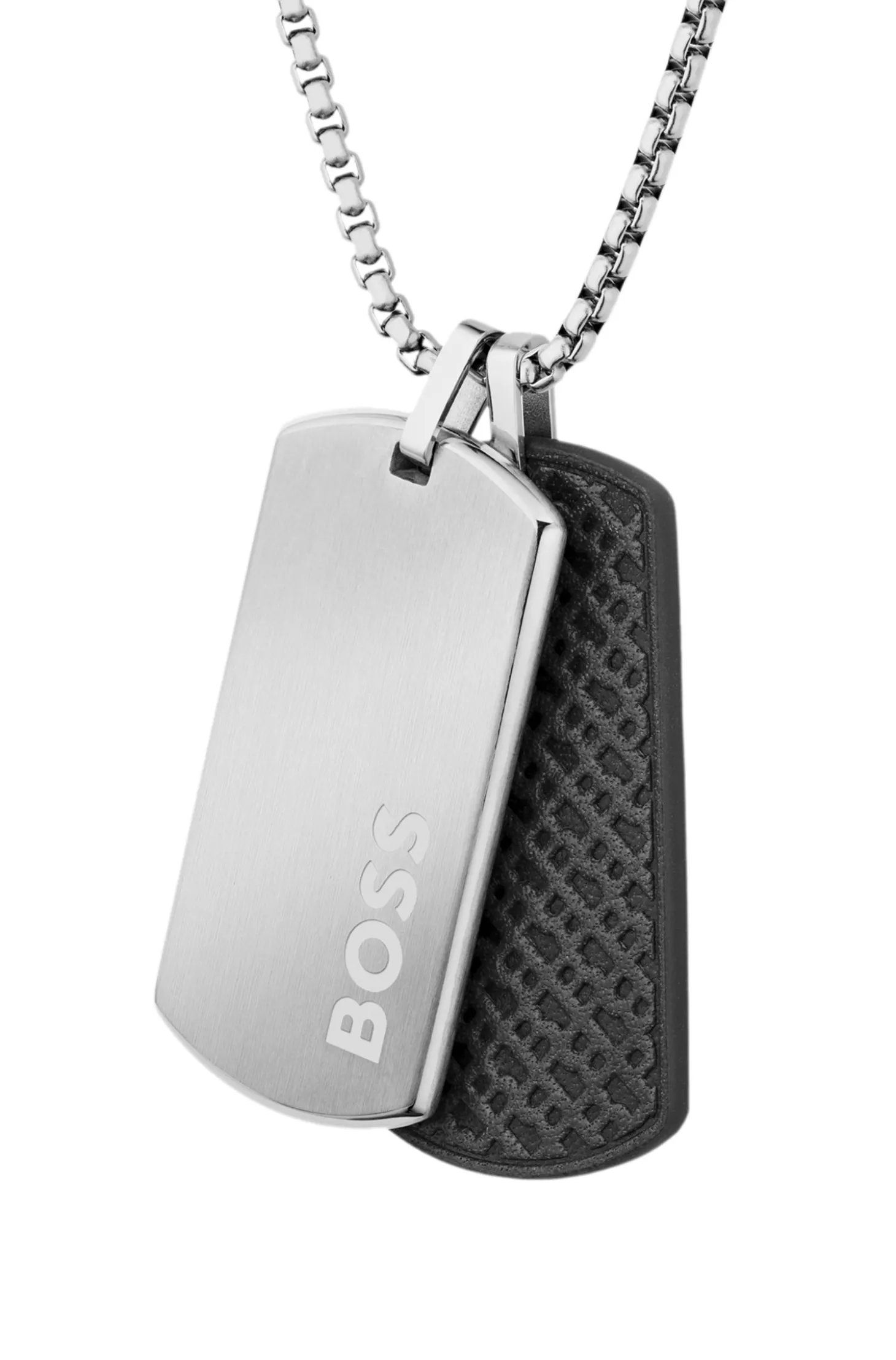 Silver-tone necklace with double-tag pendant