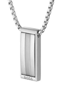 Silver-tone necklace with stripe-effect pendant