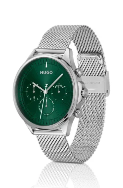 Silver-tone watch with green dial