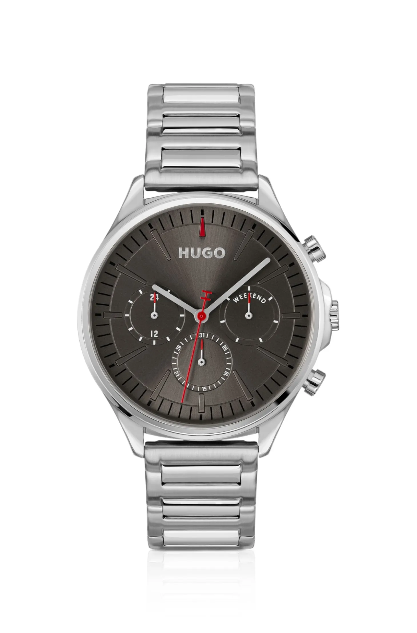 Silver-tone watch with grey dial