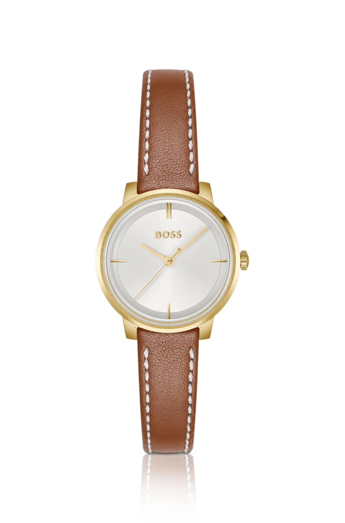 Silver-white-dial watch with leather strap