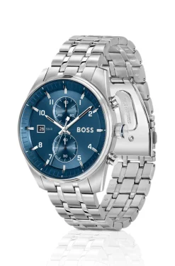 SKYTRAVELLER Blue-dial chronograph watch with steel bracelet