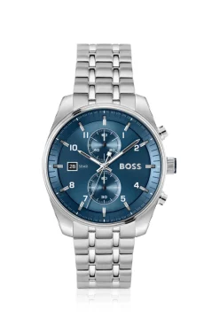 SKYTRAVELLER Blue-dial chronograph watch with steel bracelet