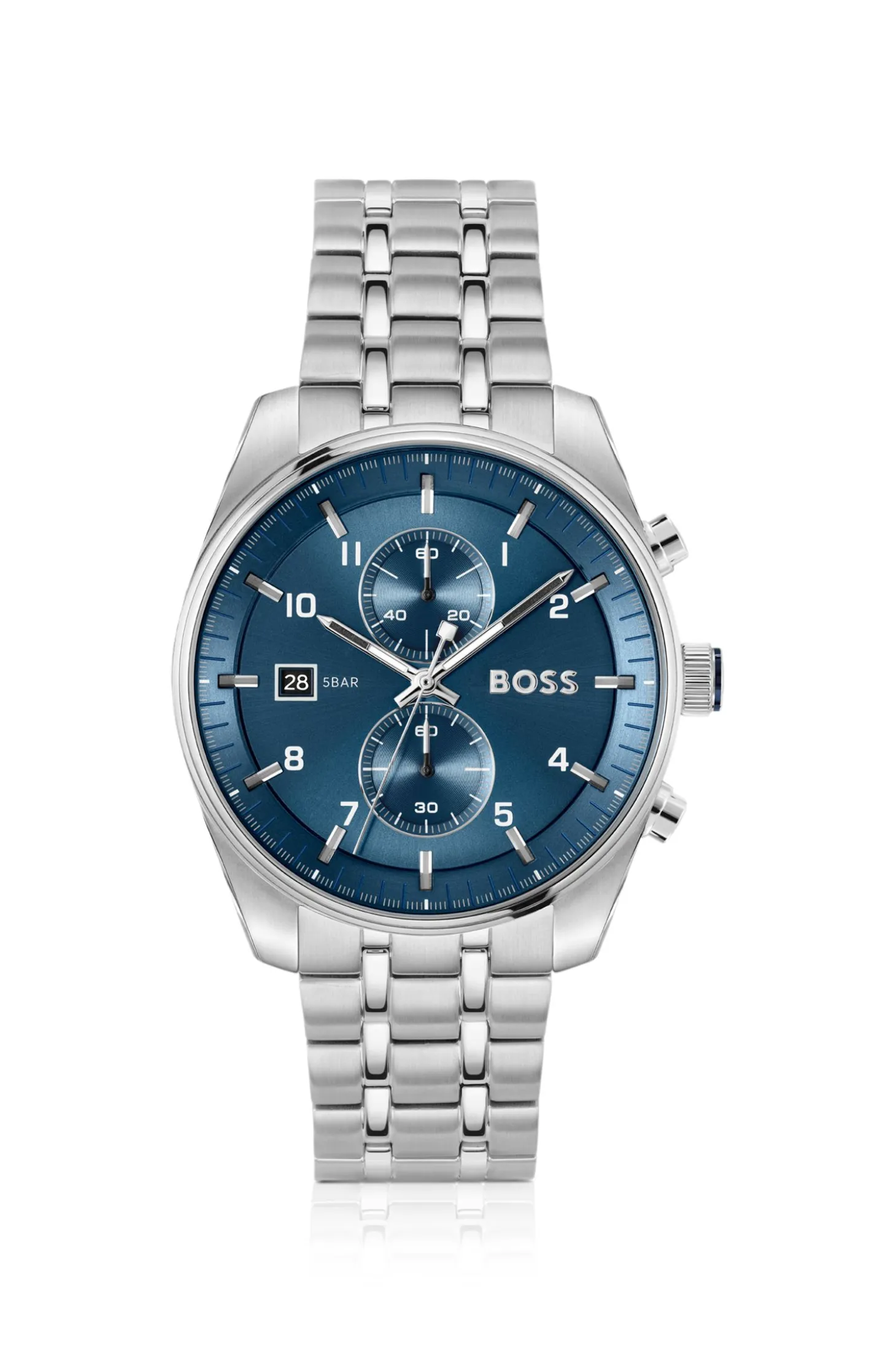 SKYTRAVELLER Blue-dial chronograph watch with steel bracelet
