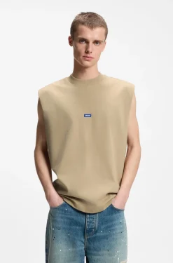 Sleeveless cotton T-shirt with logo patch