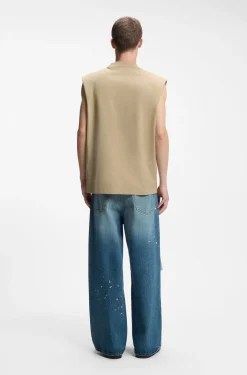Sleeveless cotton T-shirt with logo patch